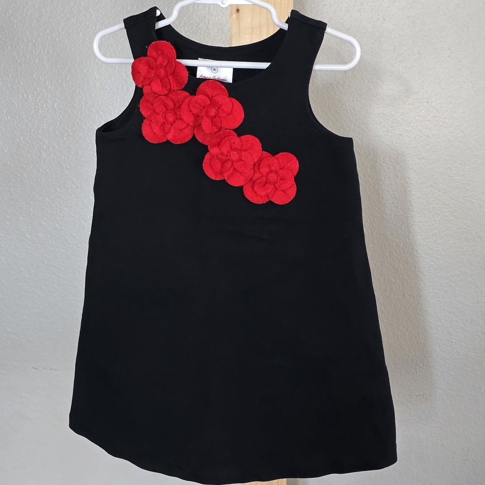 Hanna Andersson Black Dress with Red Floral Details. Size 90.
